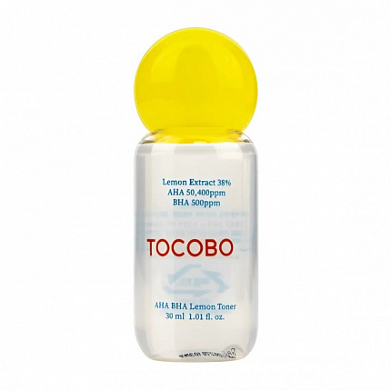 Тонер отшелушивающий с экстрактом лимона и кислотами Tocobo AHA BHA Lemon Toner, 30 мл