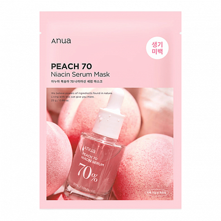 Маска тканевая для лица с экстрактом персика и ниацинамидом Anua Peach 70 Niacin Serum Mask, 25 гр