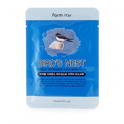 Маска тканевая с экстрактом ласточкиного гнезда FarmStay VISIBLE DIFFERENCE BIRDS NEST AQUA MASK PACK