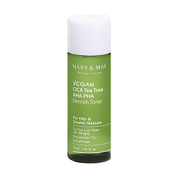 Тонер успокаивающий с экстрактом центеллы азиатской Mary&May Vegan Cica Tea Tree AHA PHA Toner, 30 мл